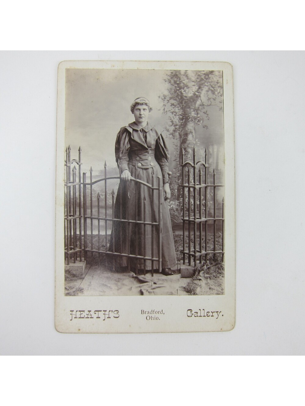 Cabinet Card Photograph Young Woman Fence Gate Heath Bradford Ohio 1890s Antique - Picture 9 of 12